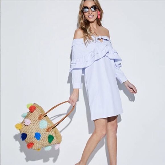 English Factory Off the Shoulder Ruffle Mini Dress || SZ S || Powder Blue - Picture 2 of 14